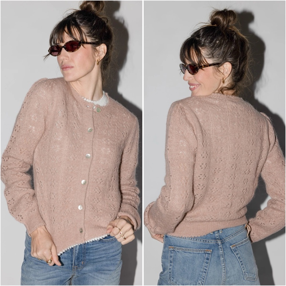Doen Emery Pointelle Knit Cardigan in Clay Pink - Picture 5 of 14